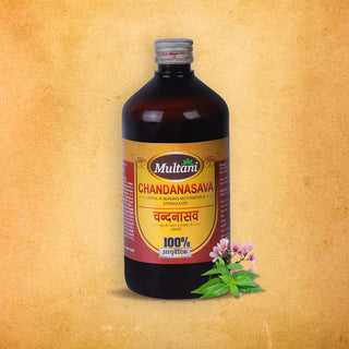 Multani chandanasava bottle with brand label