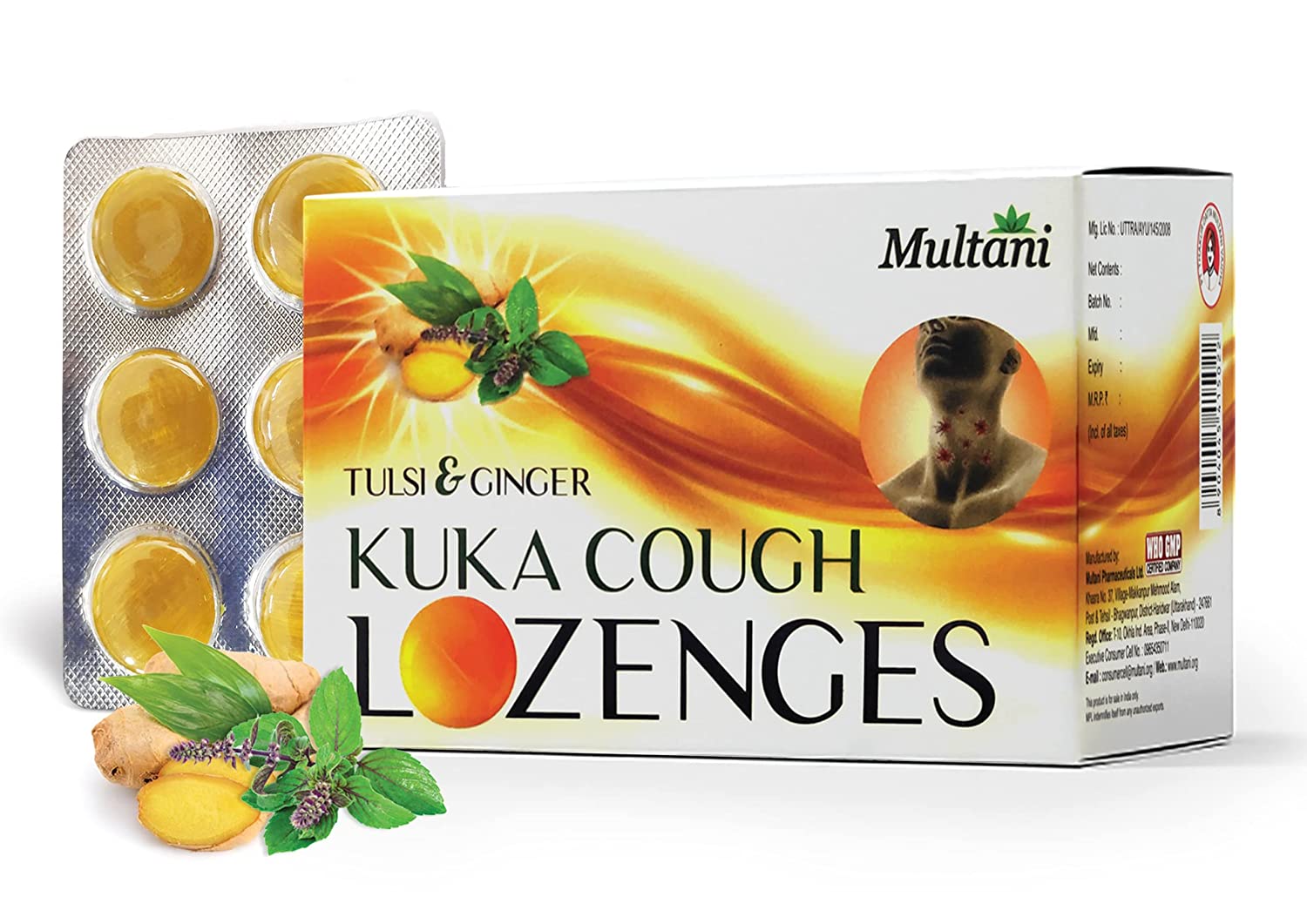 Multani Kuka lozenges Tulsi Ginger Strip of 6 QTY